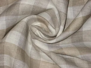 100% Linen Beige & Cream plaids Fabric 44" wide [1465]