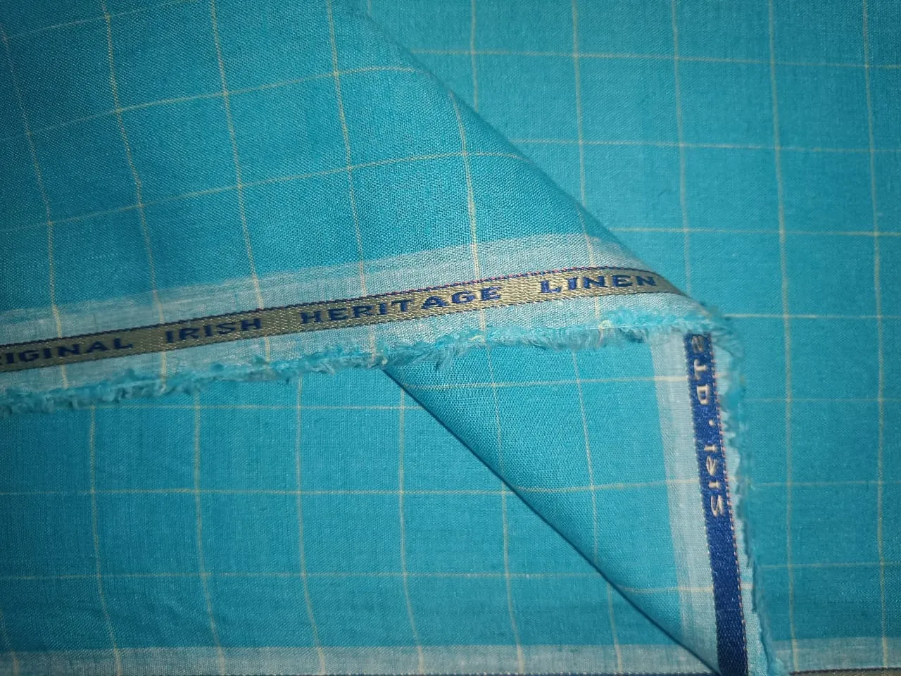 100% Linen Blue Color plaids 60's Lea Fabric 58" wide [14083]