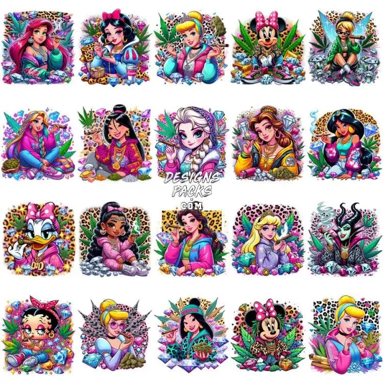 80 Weed Cartoon Princess Girls 420 Cannabis Marijuana Designs Bundle PNG