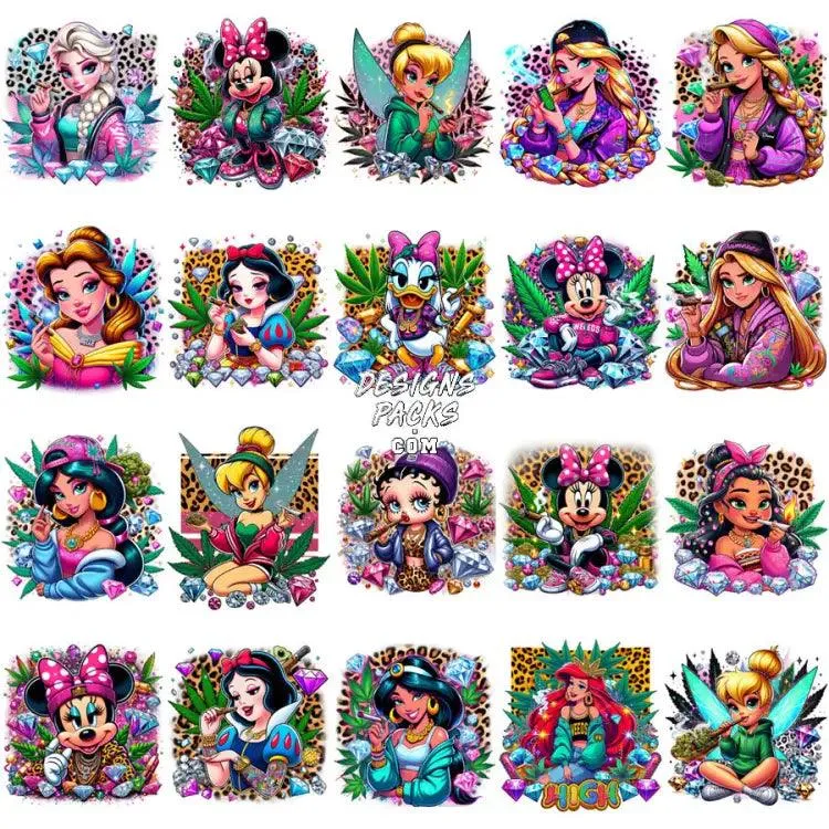 80 Weed Cartoon Princess Girls 420 Cannabis Marijuana Designs Bundle PNG