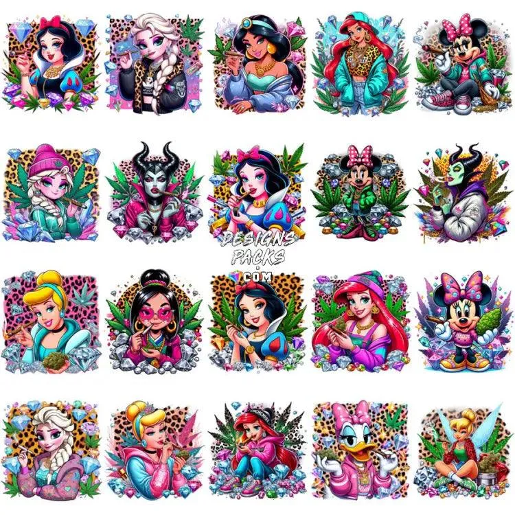 80 Weed Cartoon Princess Girls 420 Cannabis Marijuana Designs Bundle PNG