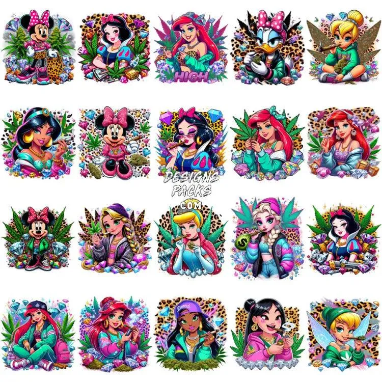 80 Weed Cartoon Princess Girls 420 Cannabis Marijuana Designs Bundle PNG