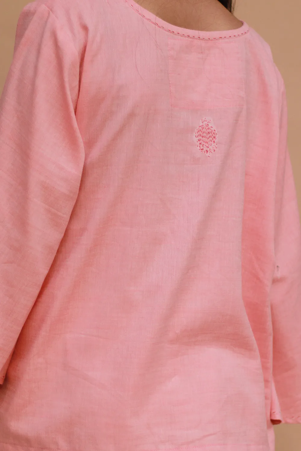 Ambrai |  Embroidered Cotton Shirt | Peach