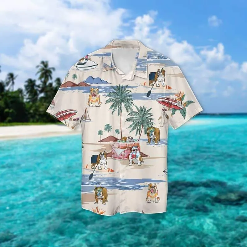 American Bulldog Summer Beach Hawaiian Shirt, 3D Full Print Dog Hawaii Shirt For Summer Travel