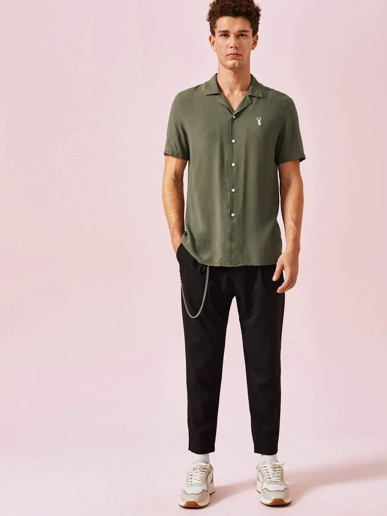 Army Green Embroidery Detail Shirt