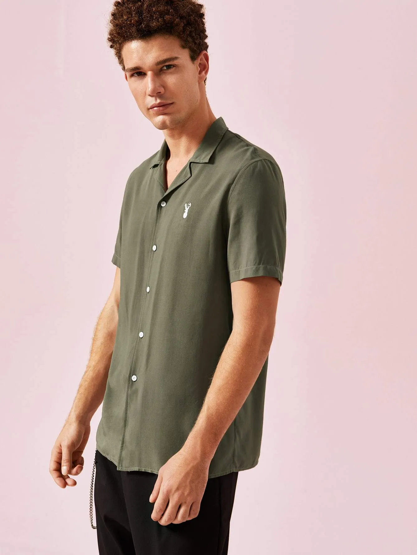 Army Green Embroidery Detail Shirt