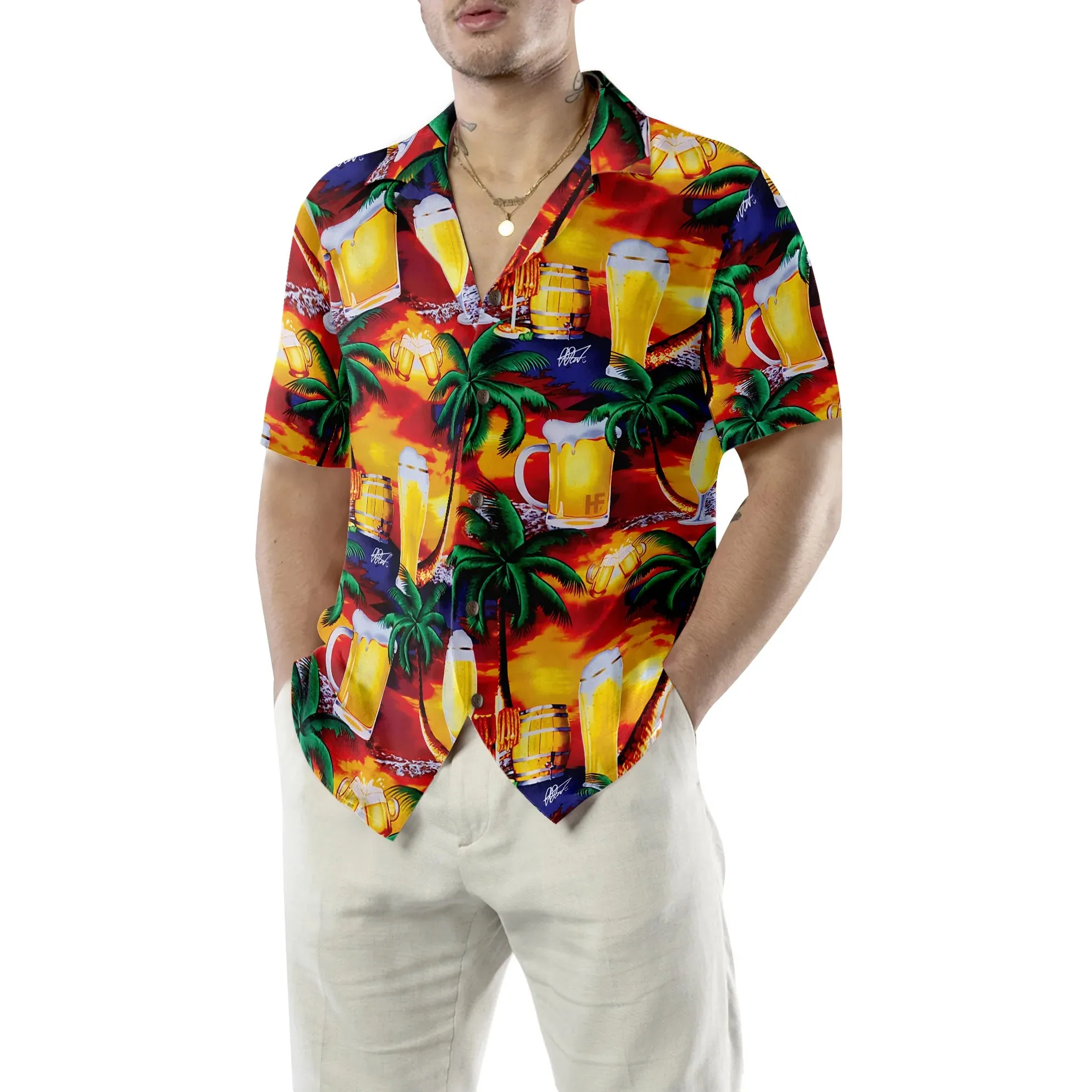Beer in Paradise Hawaiian Shirt, Palm Tree Hawaiian Shirt, Beer Tropical Summer Aloha Shirt For Men, Perfect Gift For Beer Lovers, Friends, Husband, Boyfriend, Family