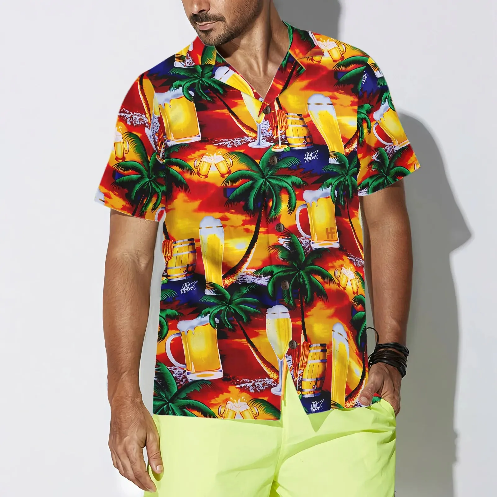 Beer in Paradise Hawaiian Shirt, Palm Tree Hawaiian Shirt, Beer Tropical Summer Aloha Shirt For Men, Perfect Gift For Beer Lovers, Friends, Husband, Boyfriend, Family