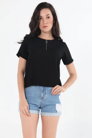 Boxy Fit Crepe Shirt With Zipper Detail