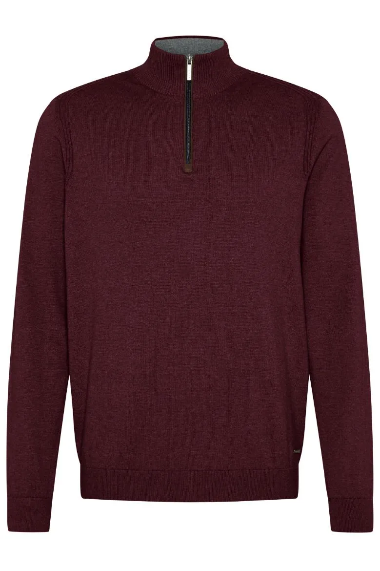 BUGATTI Quarter Zip Long Sleeve Jumper DARK RED REG