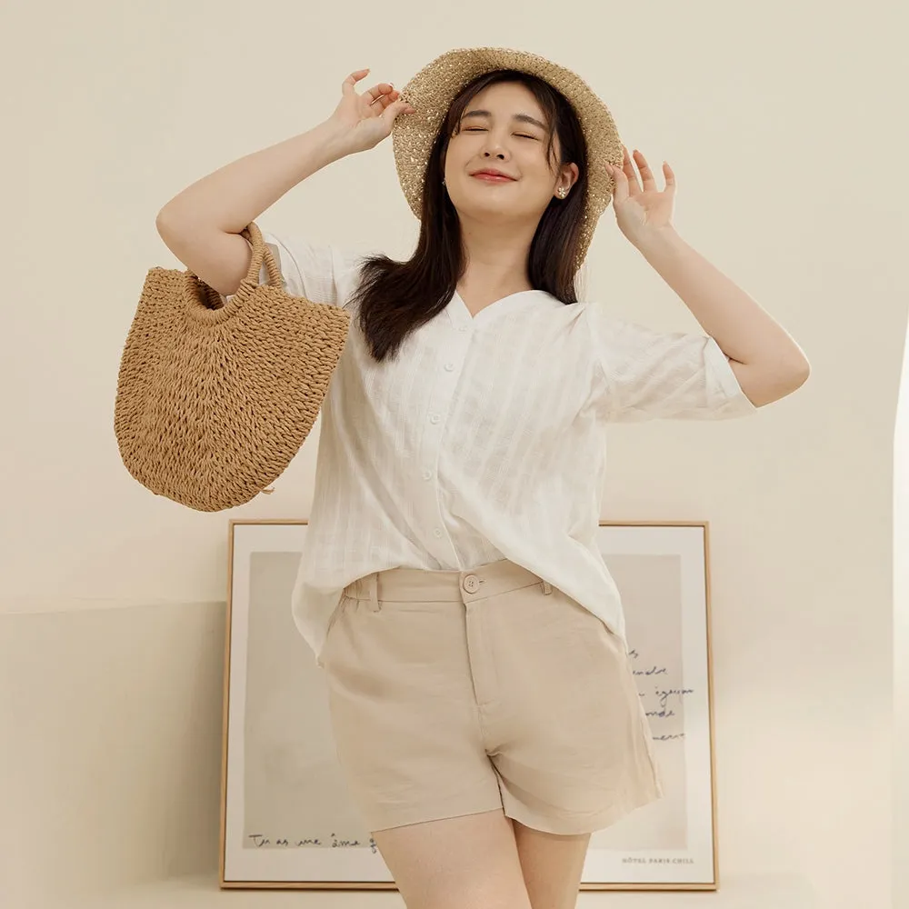 Casual Loose Plaid Cotton V-Neck Button Shirt Top
