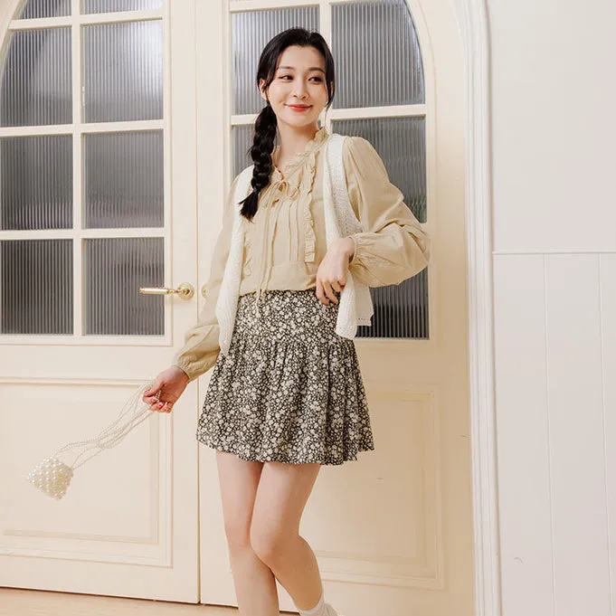 Casual Ruffle Collar Long Sleeve Cotton Blouse Top