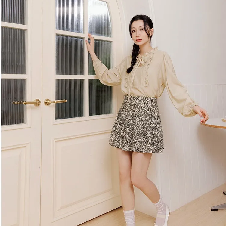 Casual Ruffle Collar Long Sleeve Cotton Blouse Top