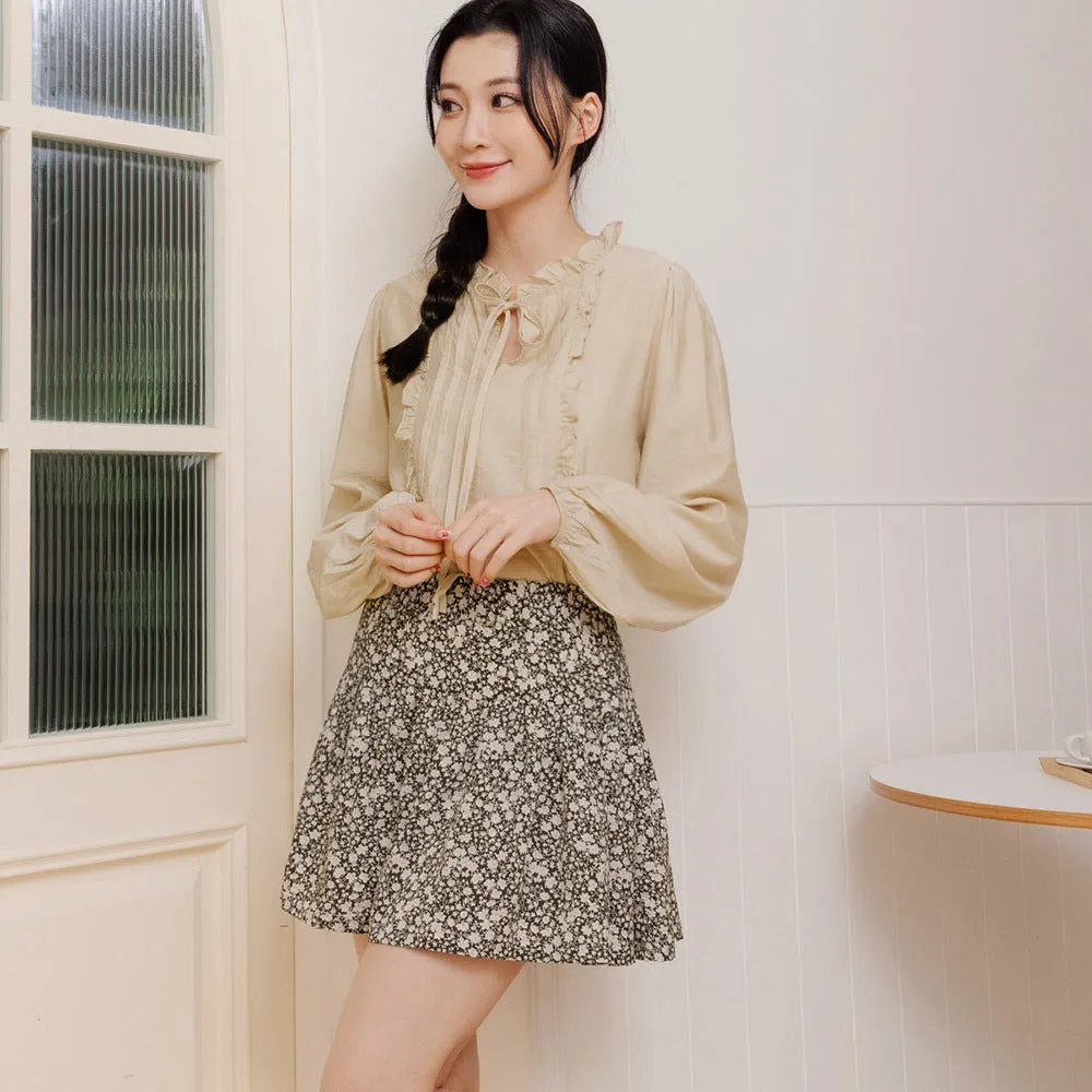 Casual Ruffle Collar Long Sleeve Cotton Blouse Top