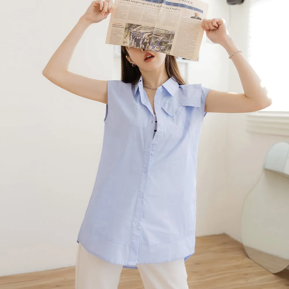 Casual Sleeveless Long Cotton Button Shirt Top