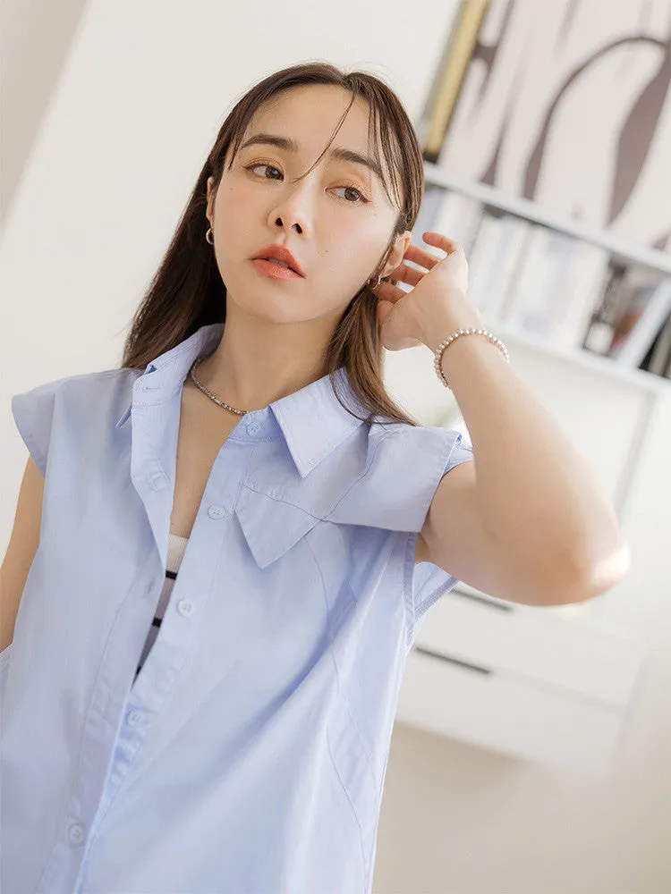 Casual Sleeveless Long Cotton Button Shirt Top