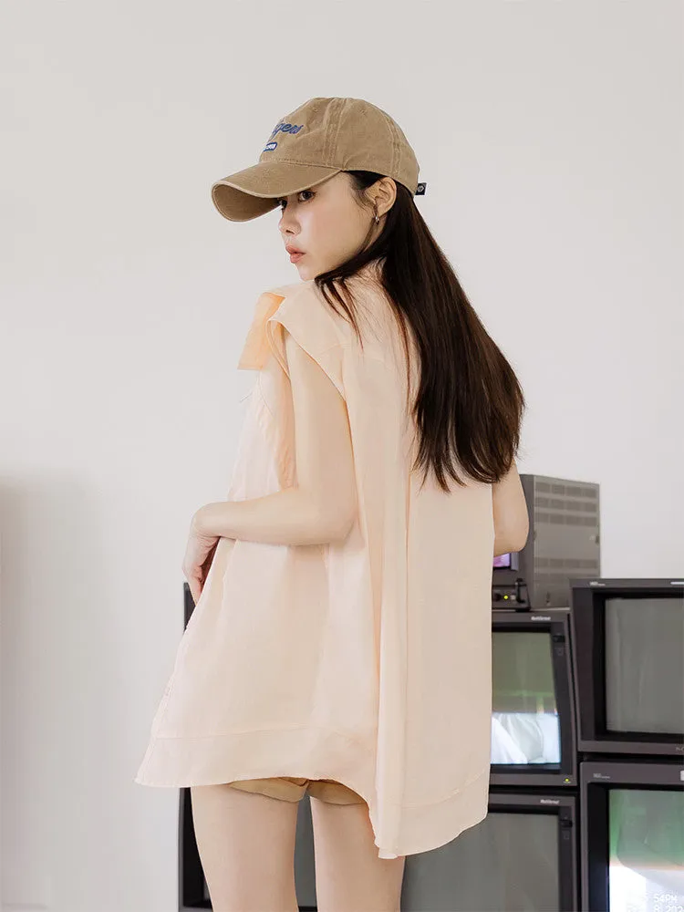 Casual Sleeveless Long Cotton Button Shirt Top