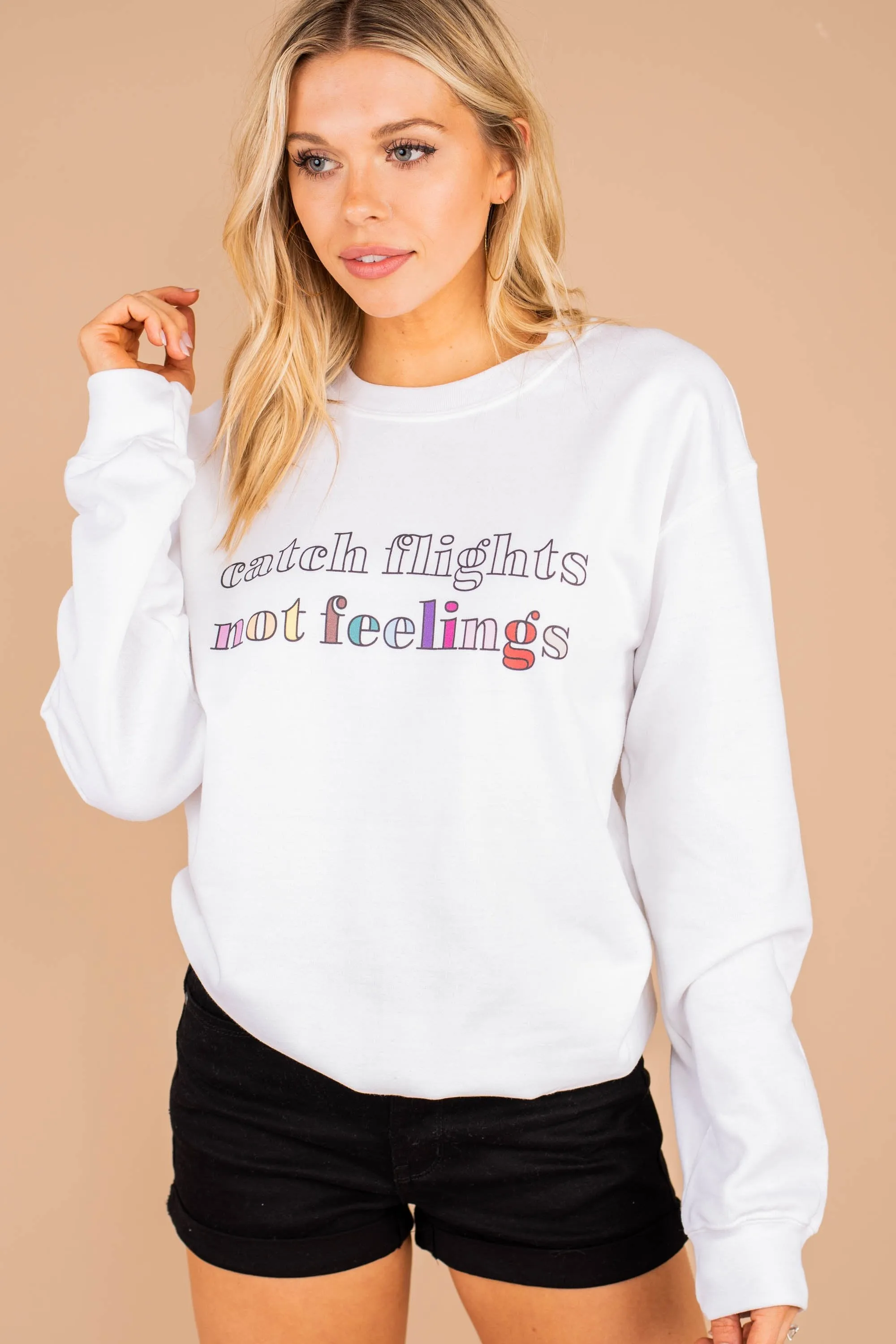 Catch Flights White Graphic Sweatshirt