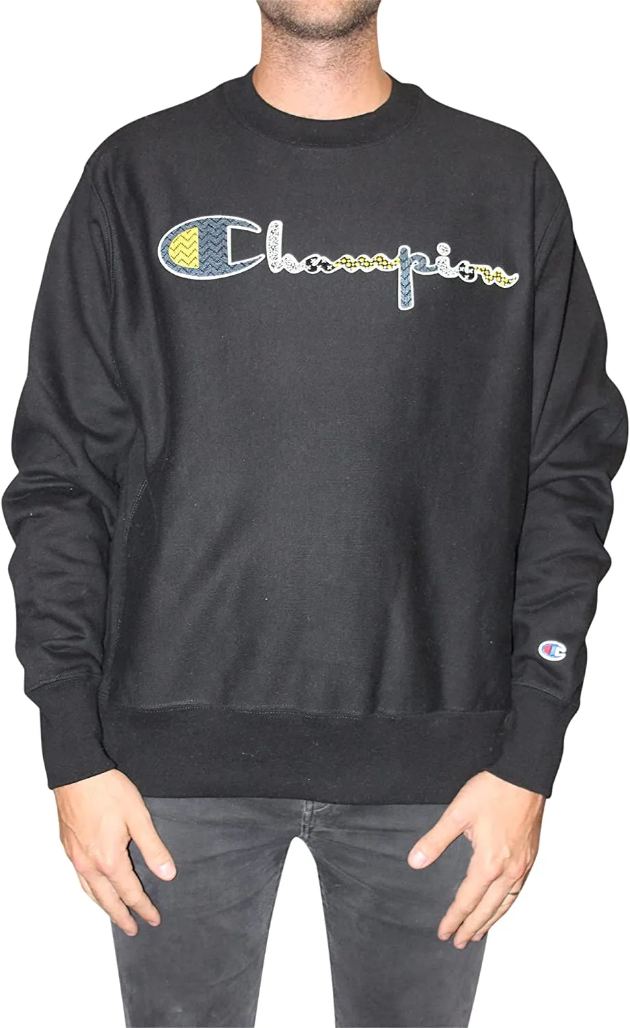 Champion Men's Reverse Weave Logo Mix Crewneck Sweatshirt