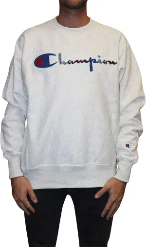 Champion Men's Reverse Weave Logo Mix Crewneck Sweatshirt