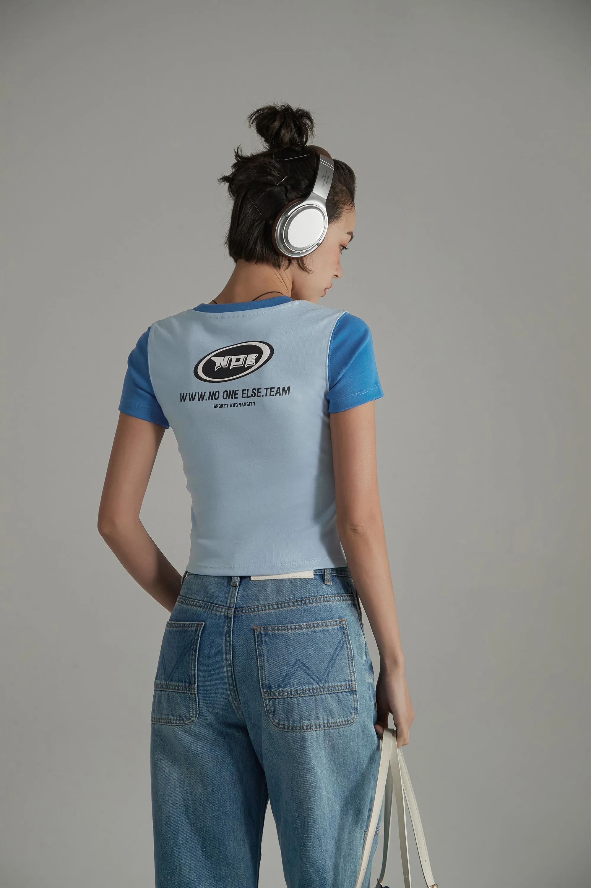 Color Contrast Basic Cropped T-Shirt