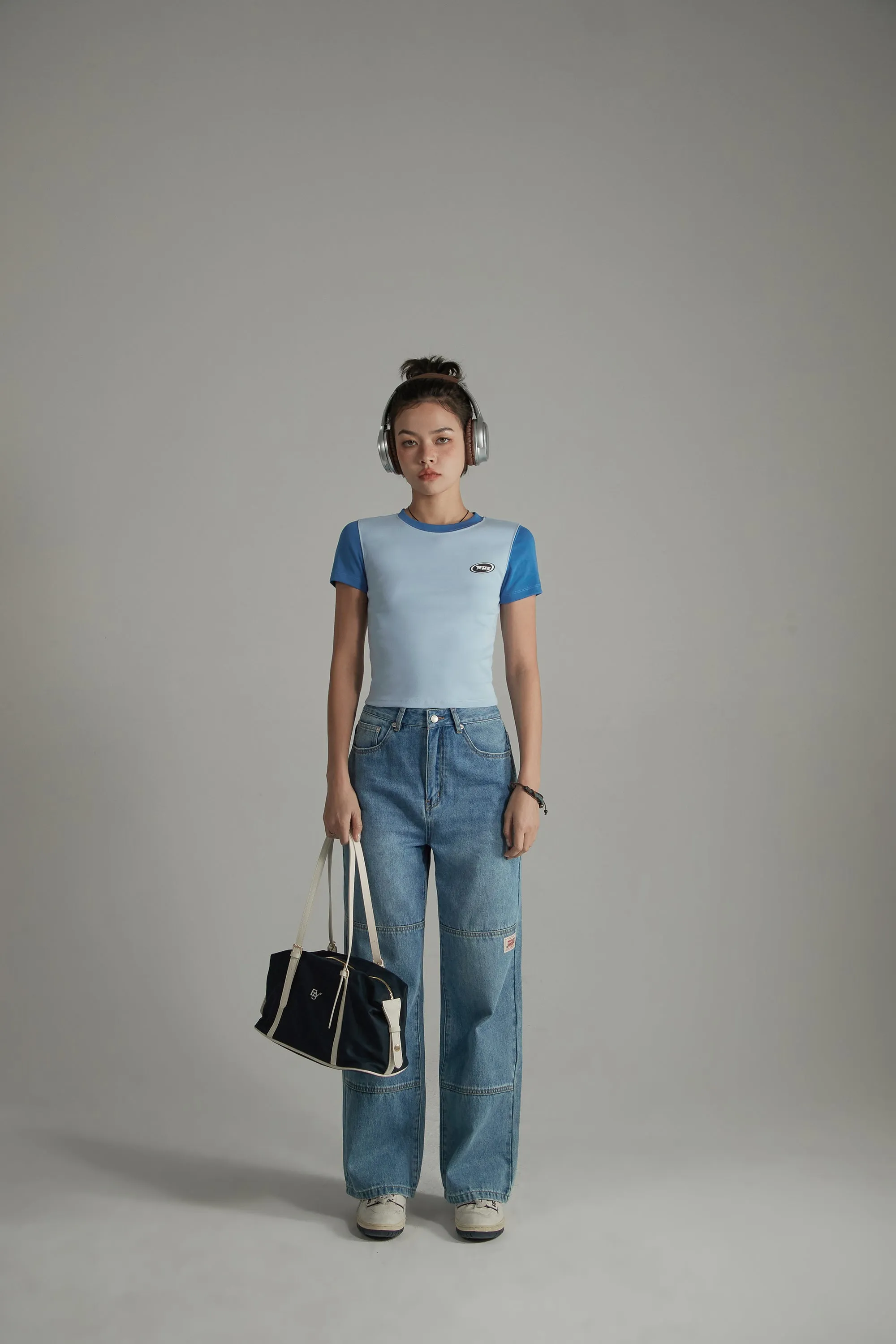 Color Contrast Basic Cropped T-Shirt