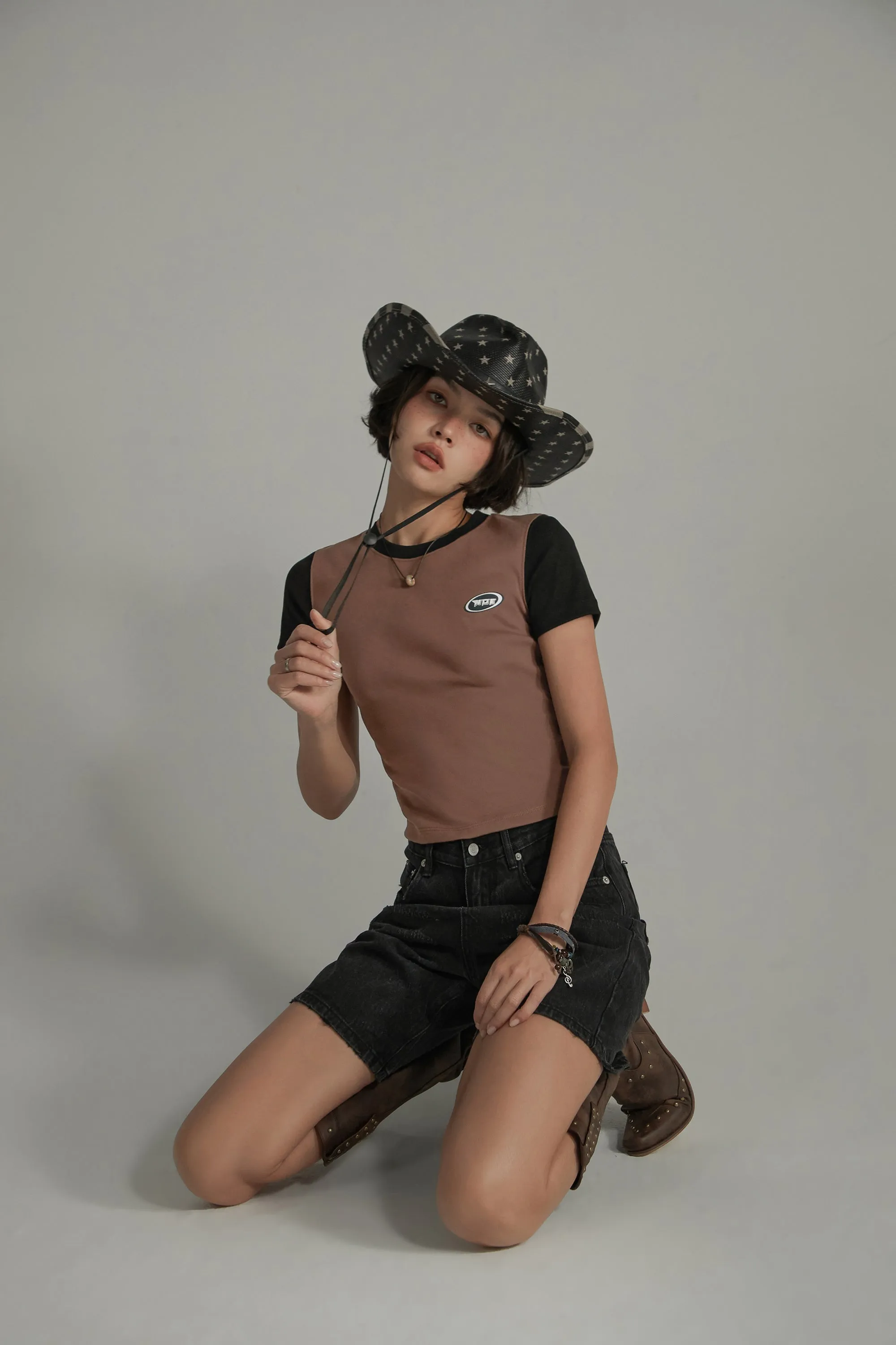 Color Contrast Basic Cropped T-Shirt