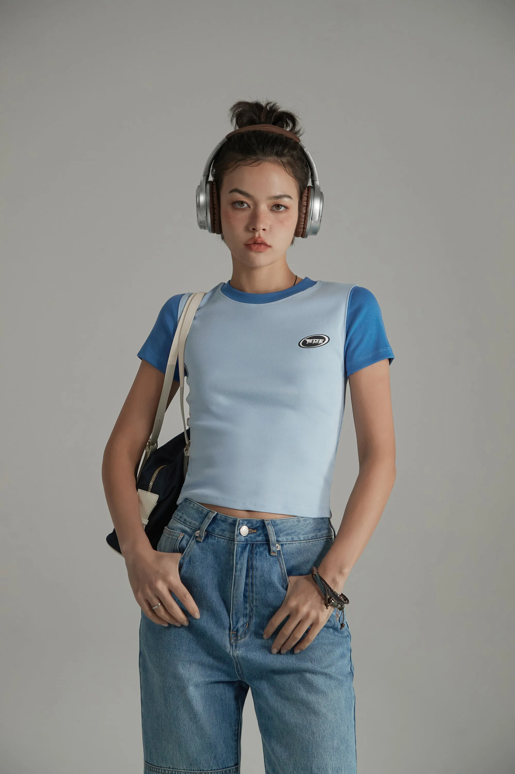 Color Contrast Basic Cropped T-Shirt