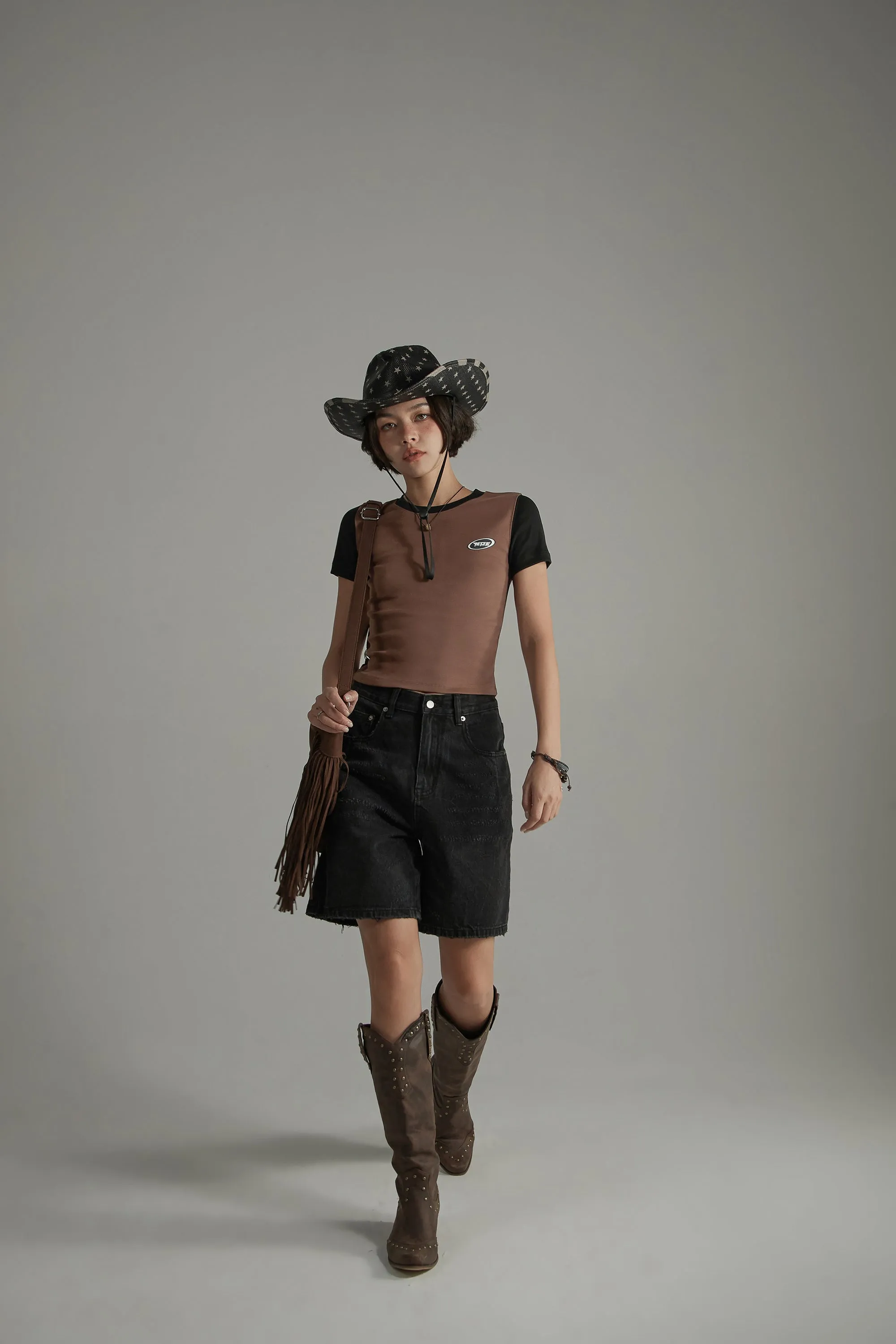 Color Contrast Basic Cropped T-Shirt