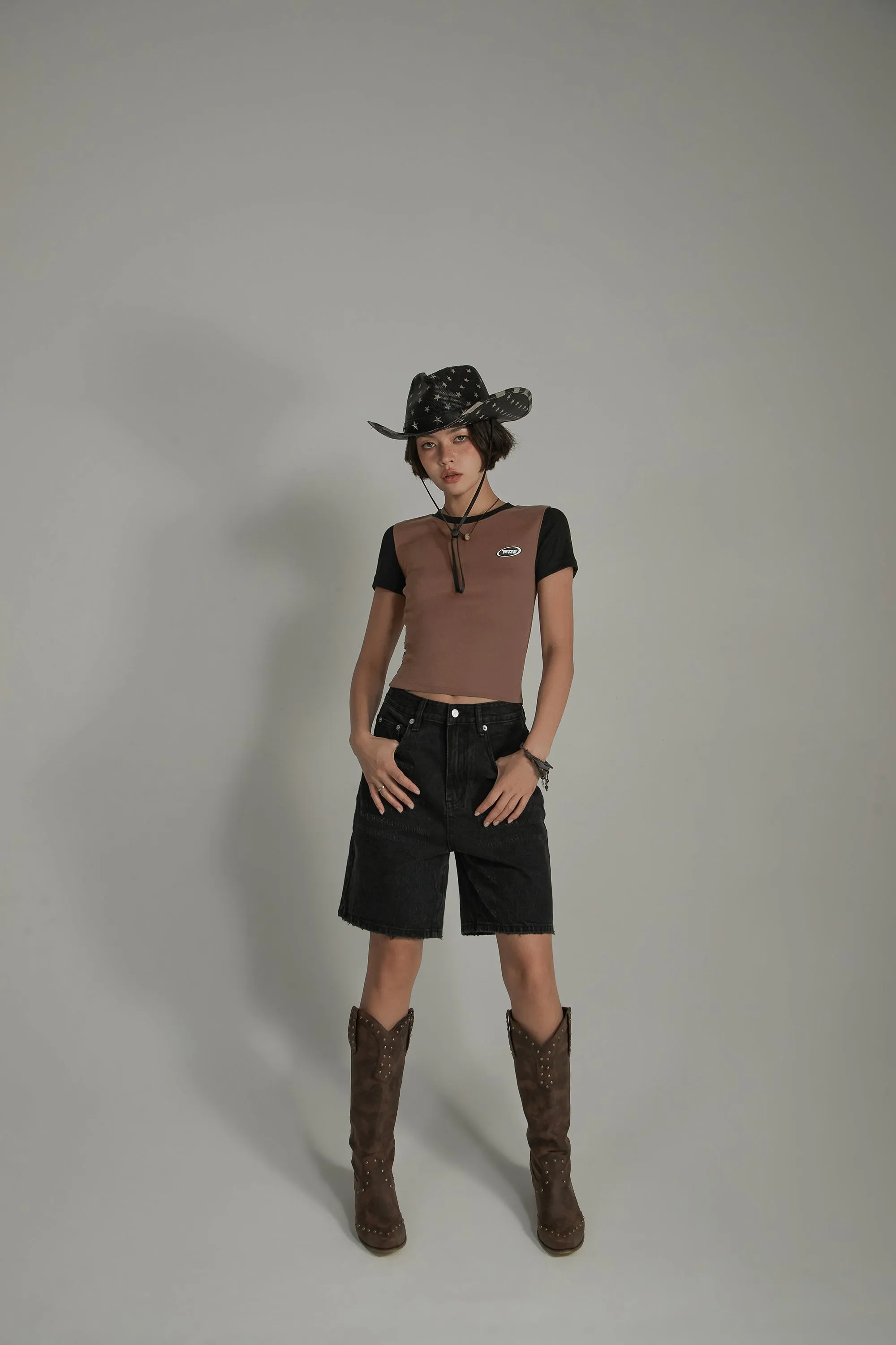 Color Contrast Basic Cropped T-Shirt
