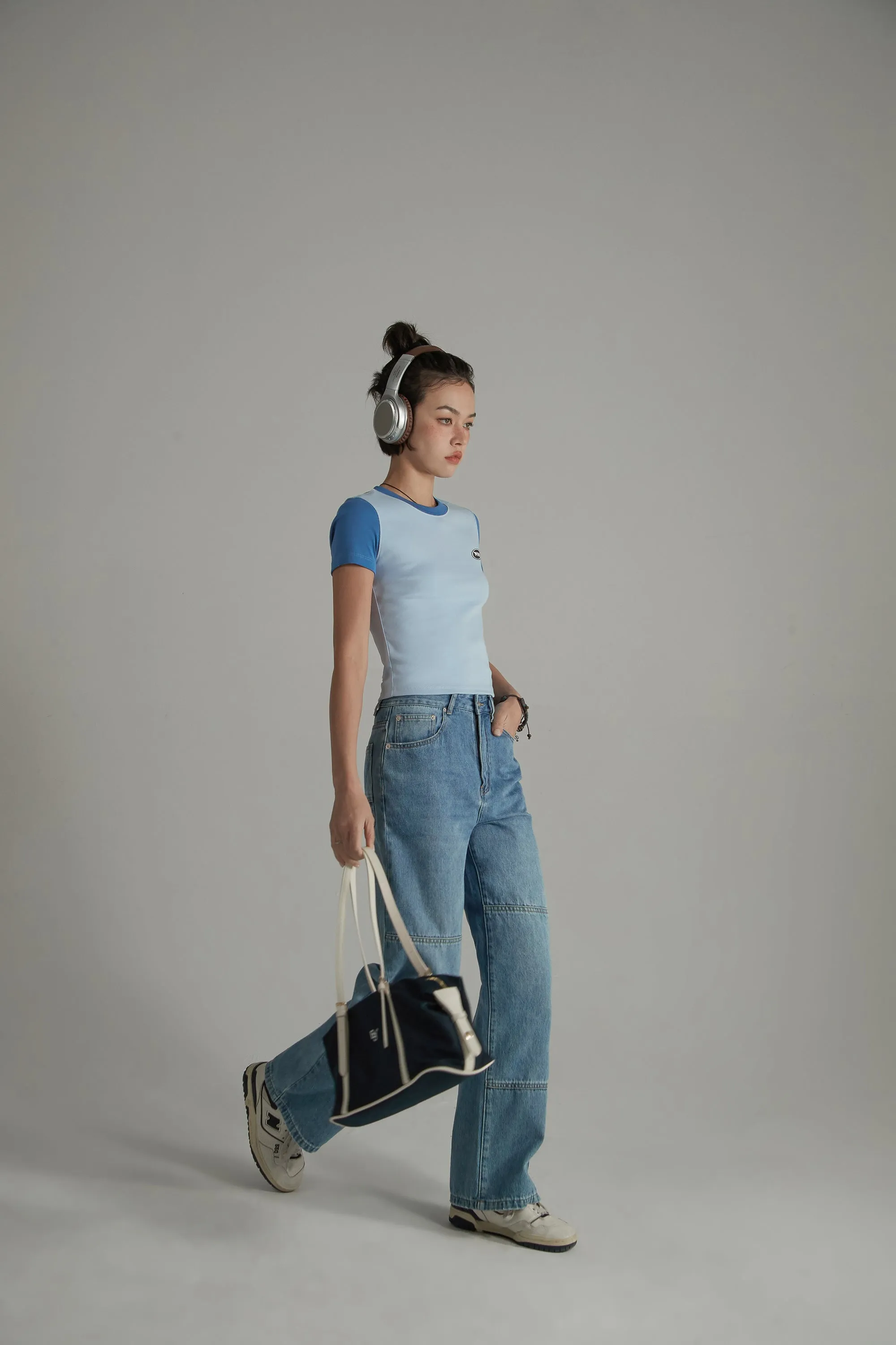 Color Contrast Basic Cropped T-Shirt