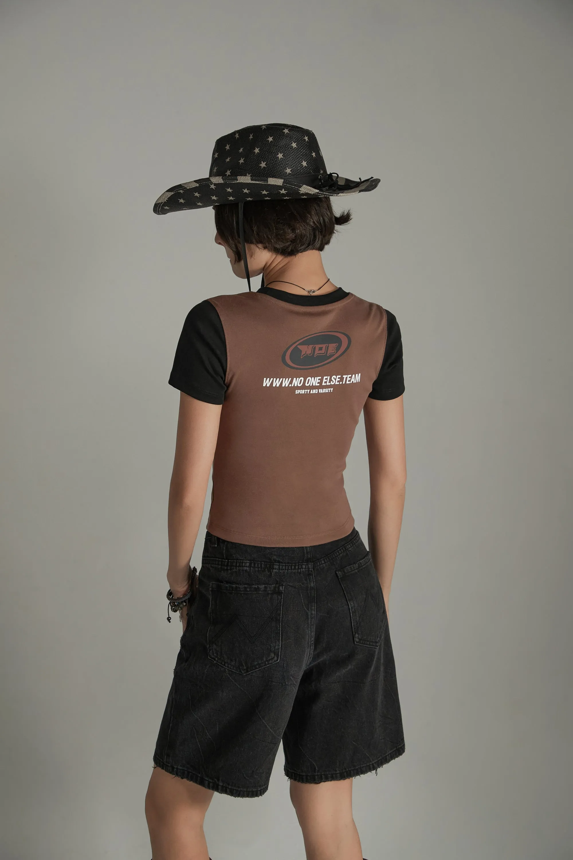 Color Contrast Basic Cropped T-Shirt
