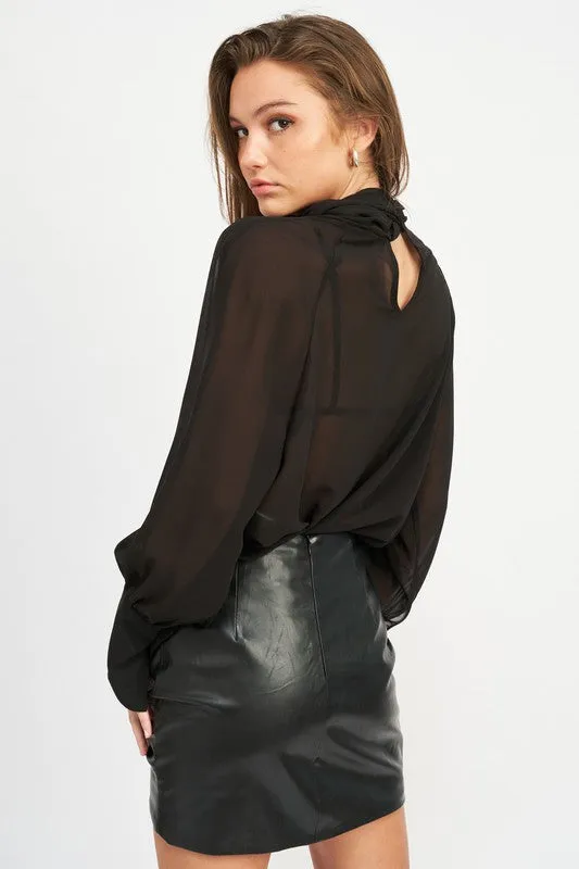 CONTRASTED SHEER TOP WITH SCARF DETAIL