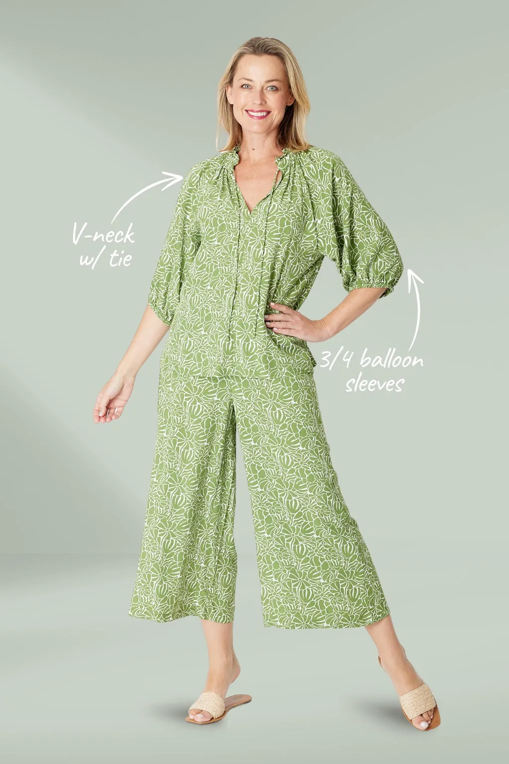 Cordelia St Leaves of Love Print Top Avocado