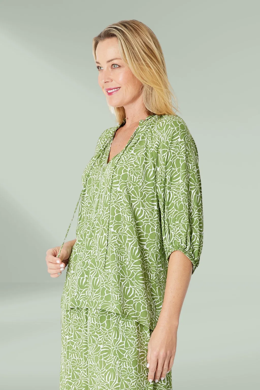 Cordelia St Leaves of Love Print Top Avocado