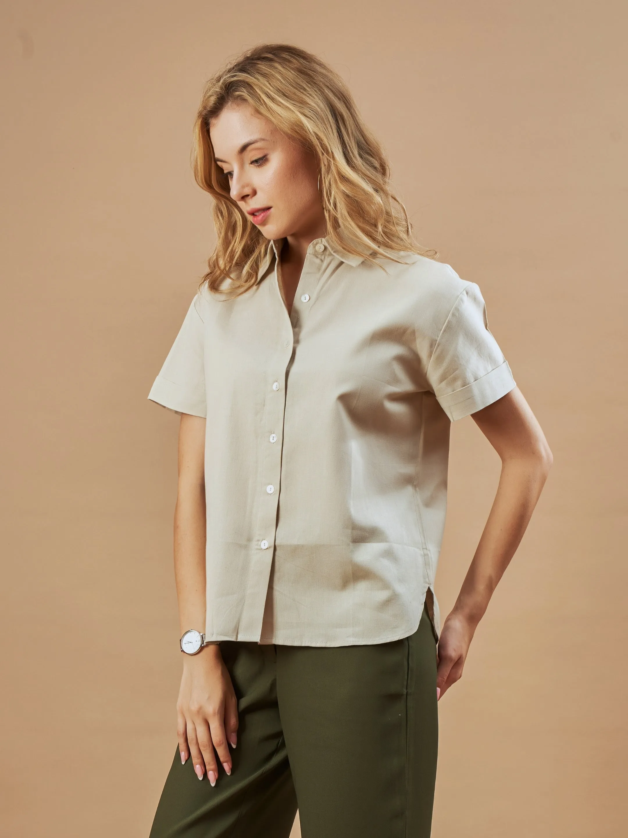 Doll Beige Formal Half Sleeves Shirt