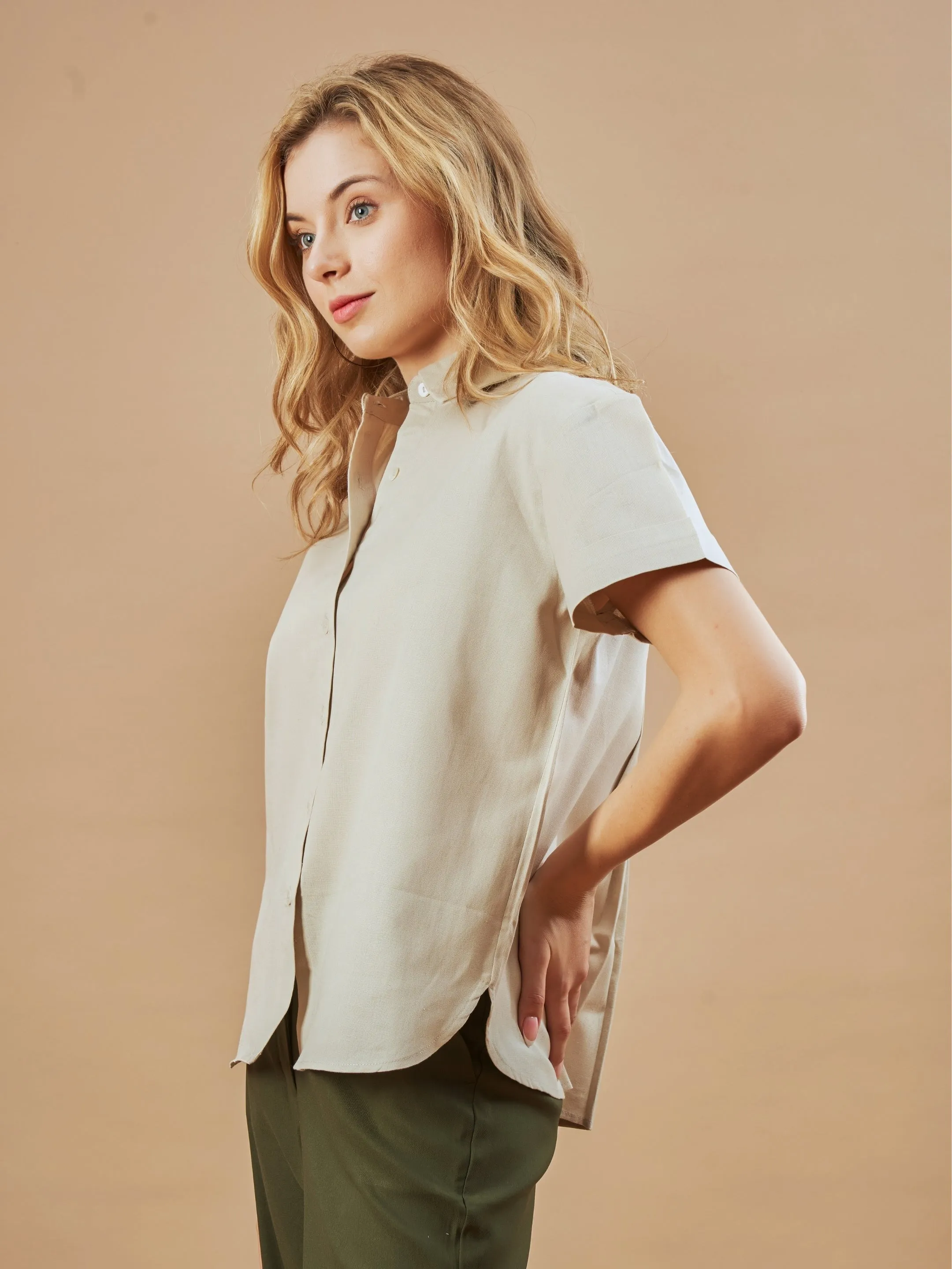 Doll Beige Formal Half Sleeves Shirt