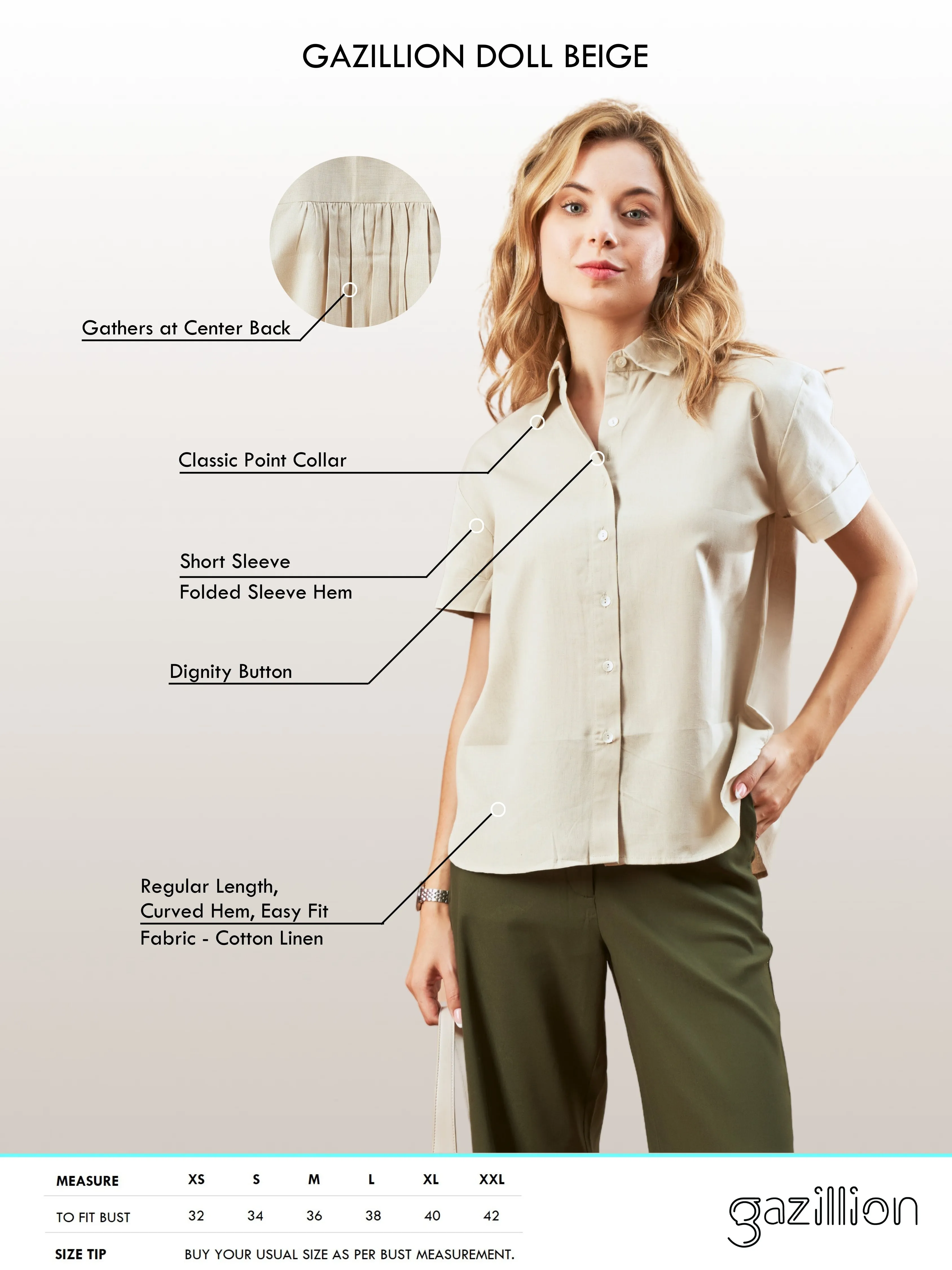 Doll Beige Formal Half Sleeves Shirt