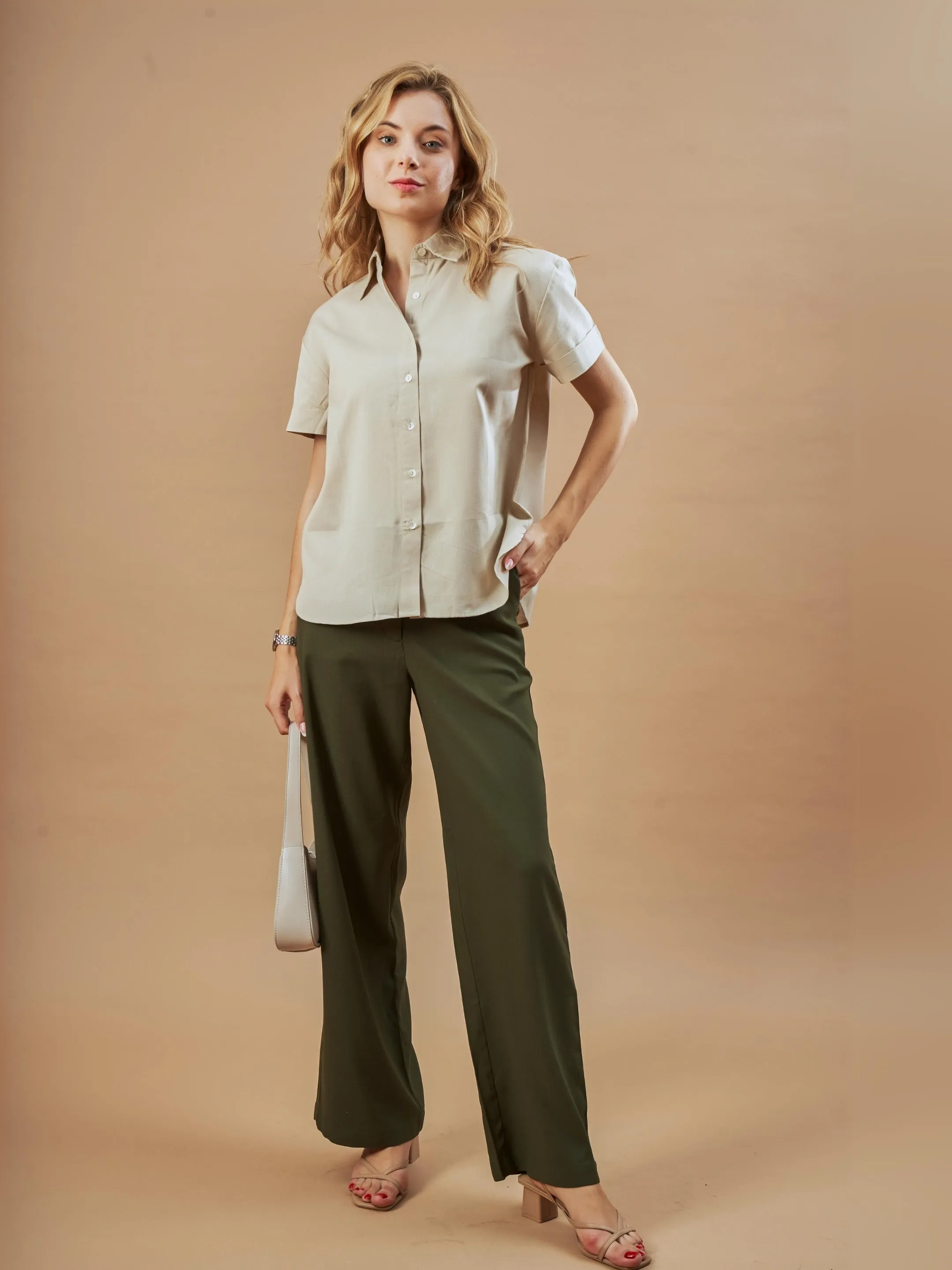 Doll Beige Formal Half Sleeves Shirt