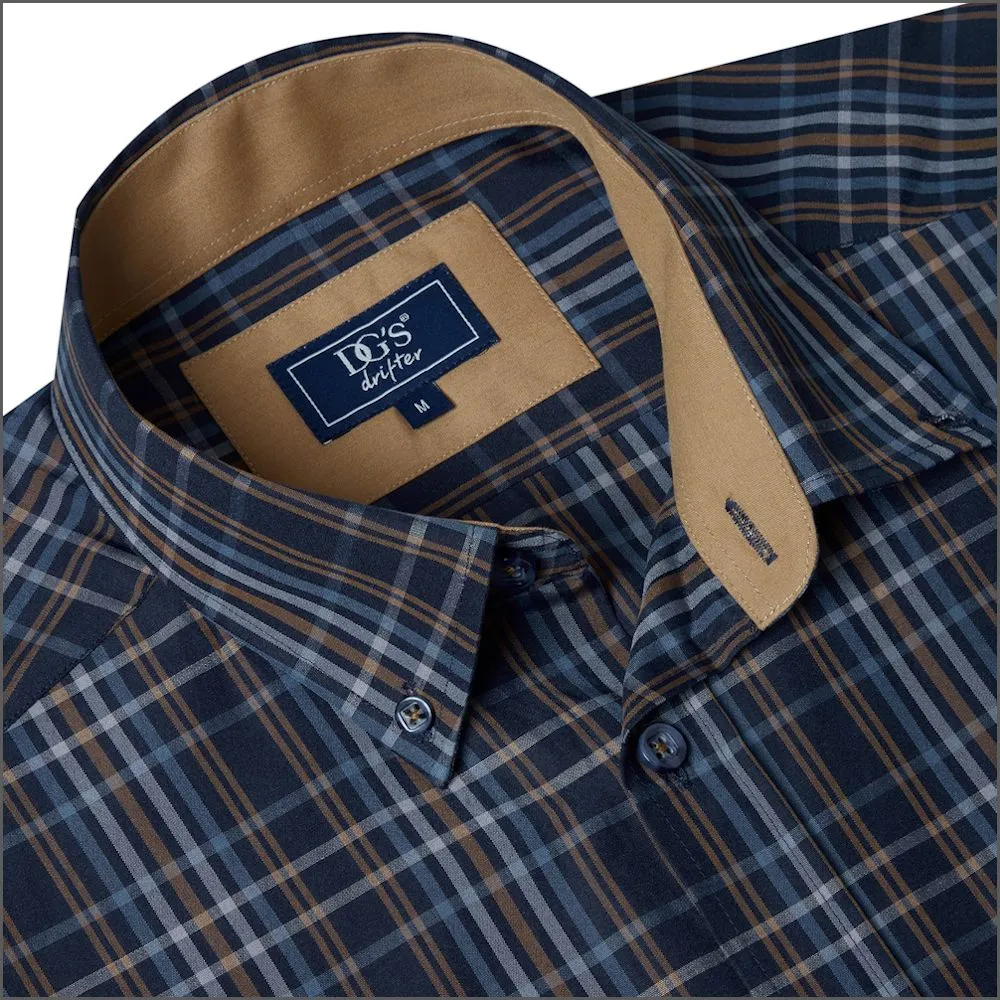 Drifter Ivano Navy, Brown & Blue Check Shirt^