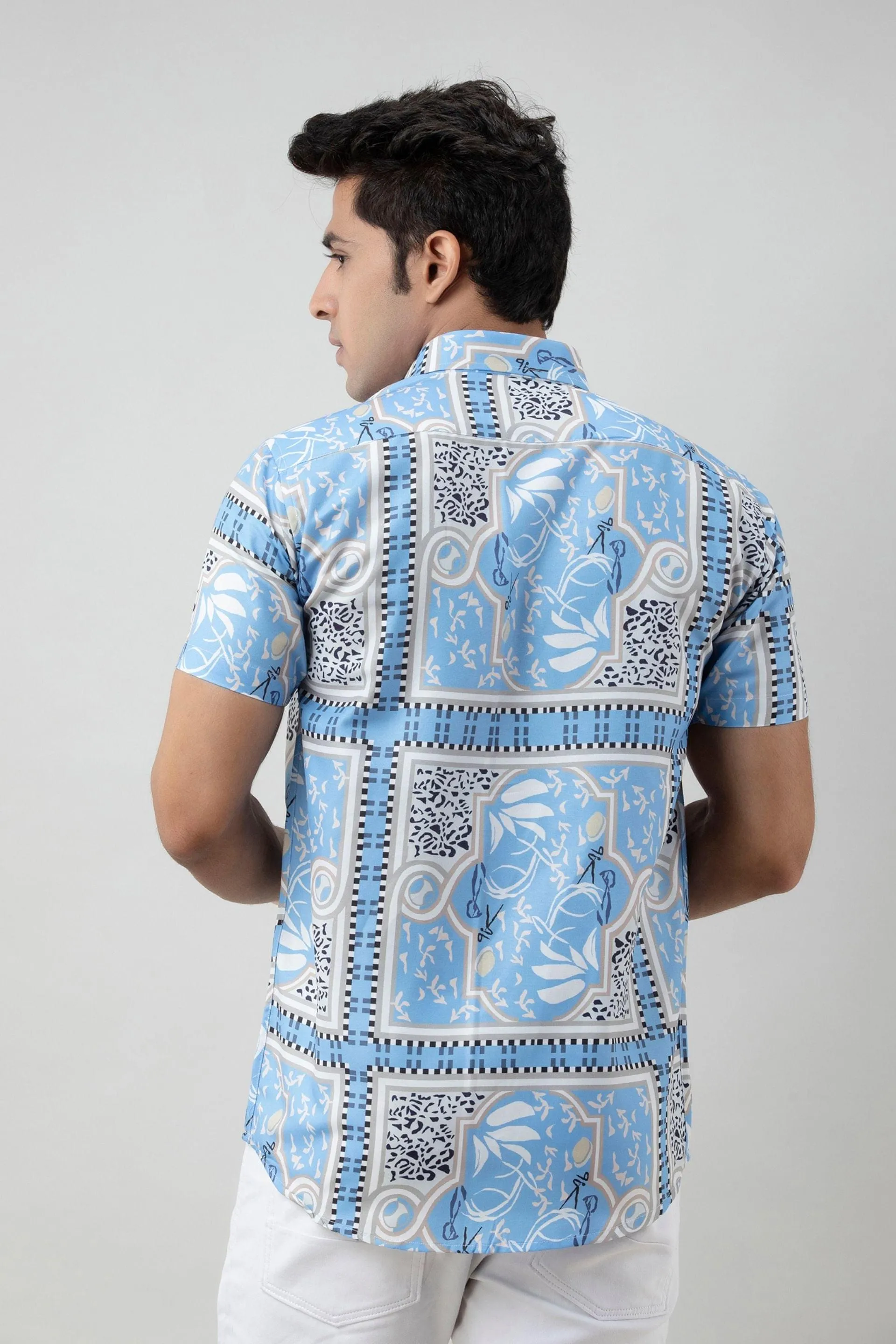 Firangi Yarn Cielo Blue Printed Casual Shirt
