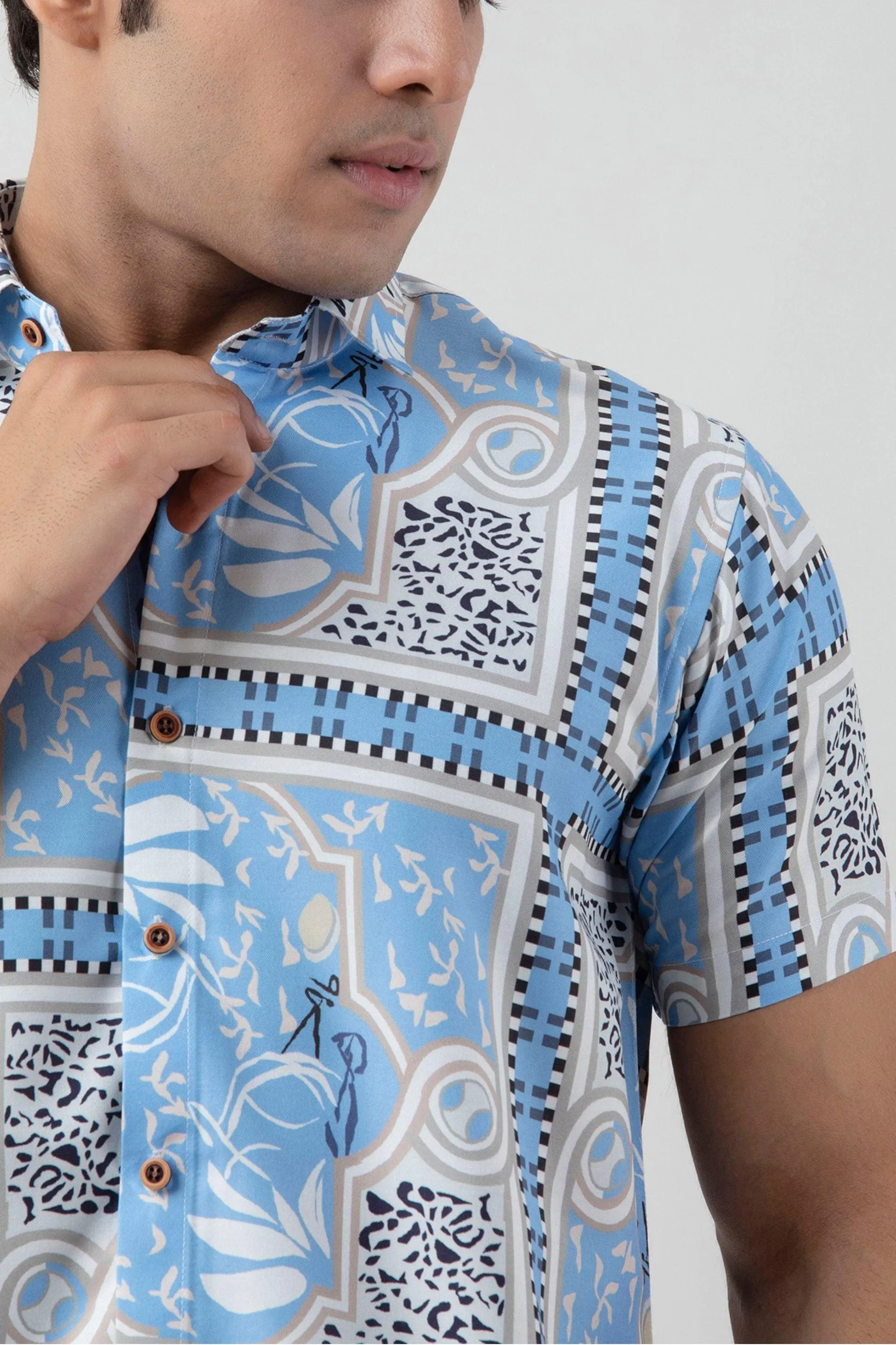 Firangi Yarn Cielo Blue Printed Casual Shirt