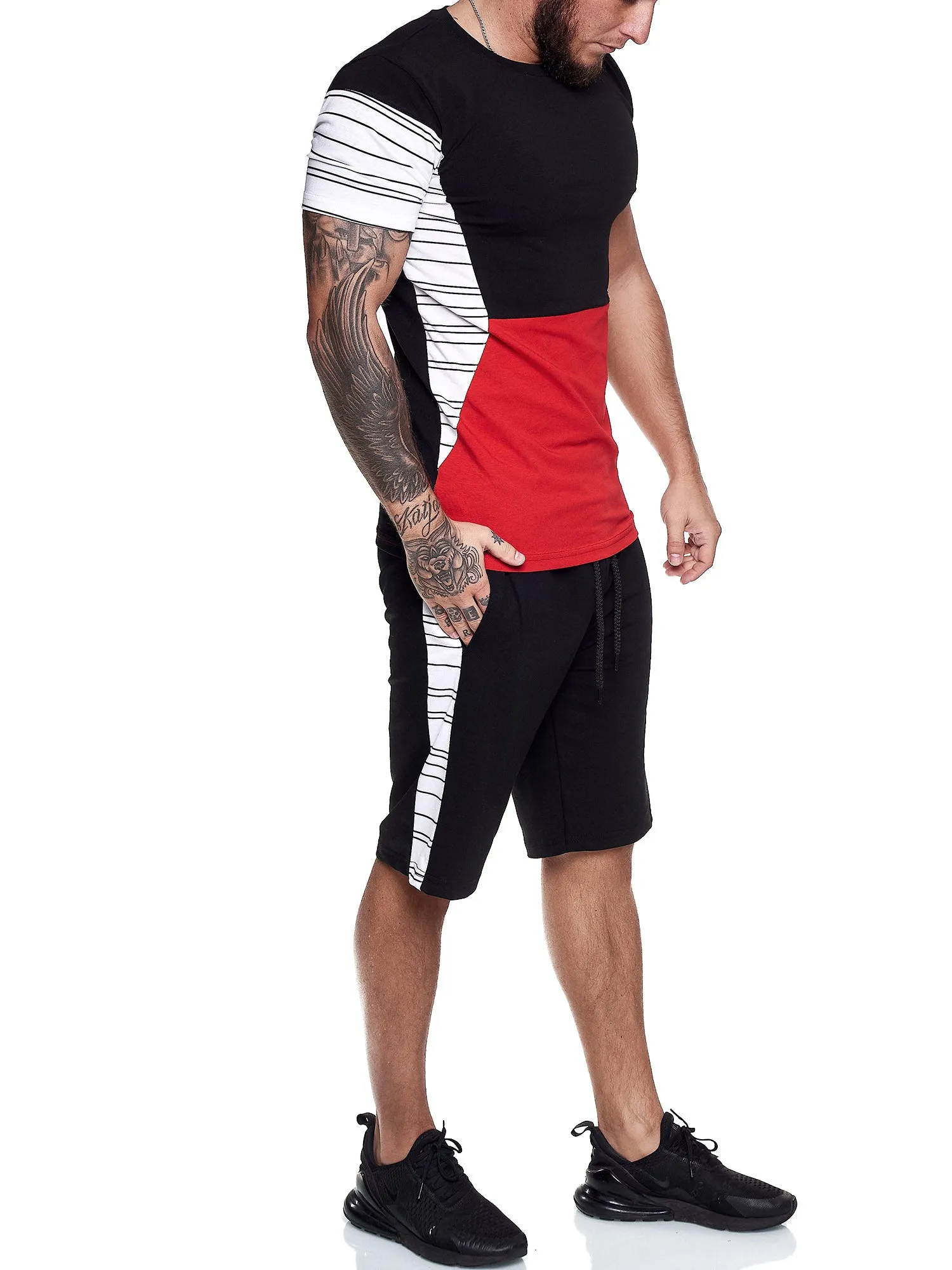 Flavy Shirt   Short  Ensemble - Black White Red X64A