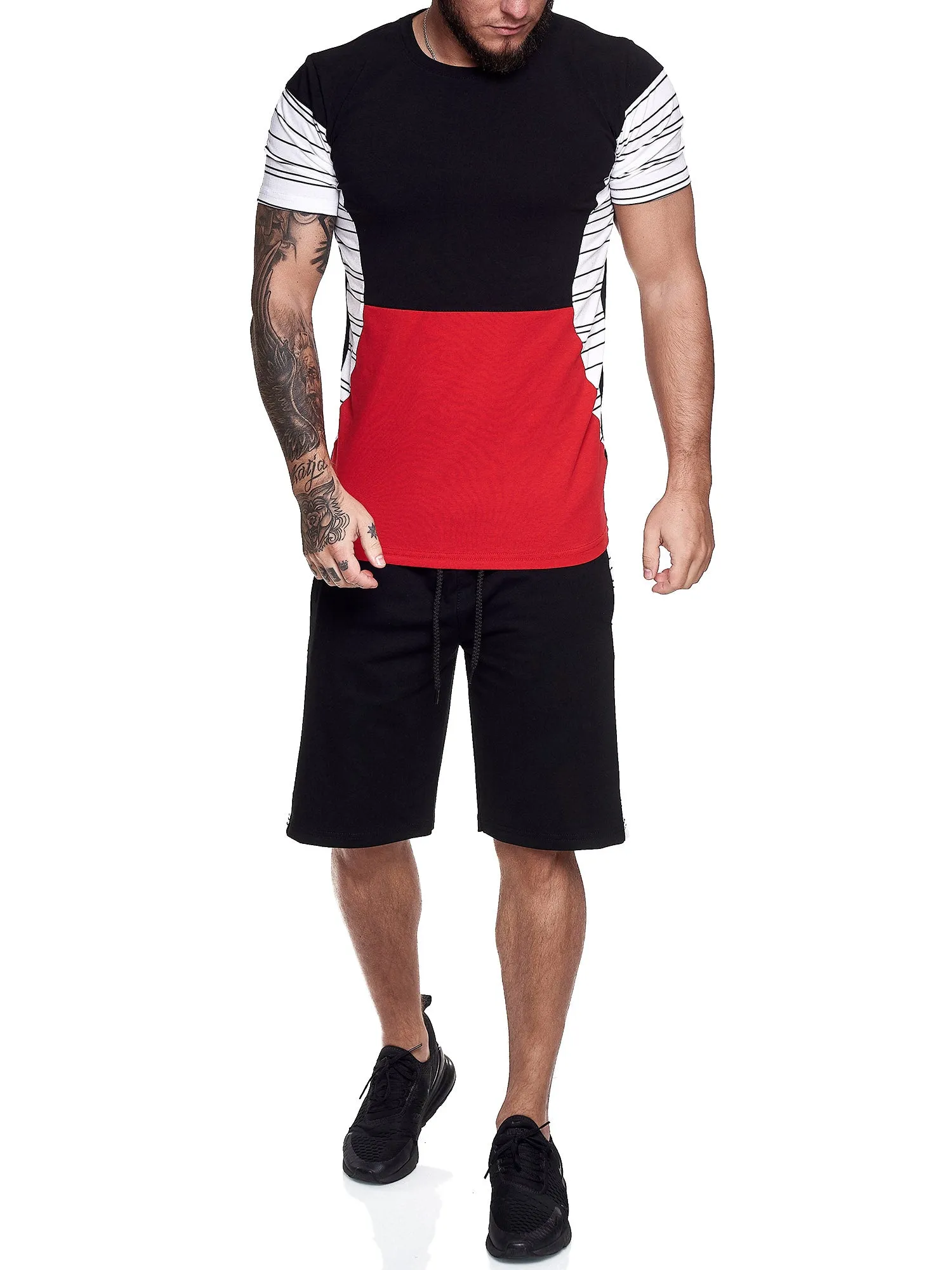 Flavy Shirt   Short  Ensemble - Black White Red X64A