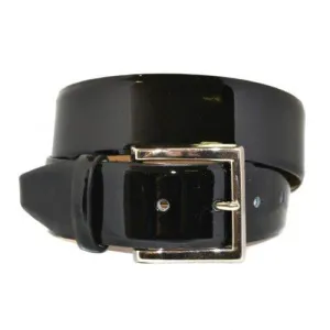 GRACE - Women's Black Patent Finish Leather Belt with Silver Buckle