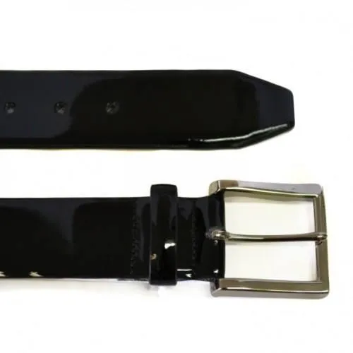 GRACE - Women's Black Patent Finish Leather Belt with Silver Buckle