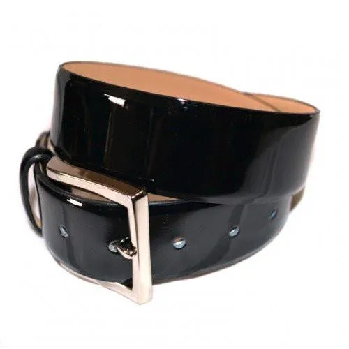 GRACE - Women's Black Patent Finish Leather Belt with Silver Buckle