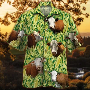 Hereford Cattle Hawaiian Shirt Men, Cow lovers Short Sleeve Hawaiian Aloha Shirt