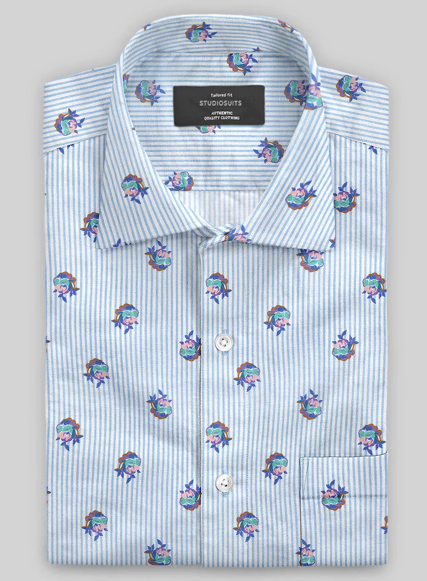 Italian Bengal Stripe Blue Summer Linen Shirt