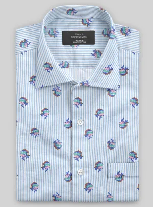 Italian Bengal Stripe Blue Summer Linen Shirt